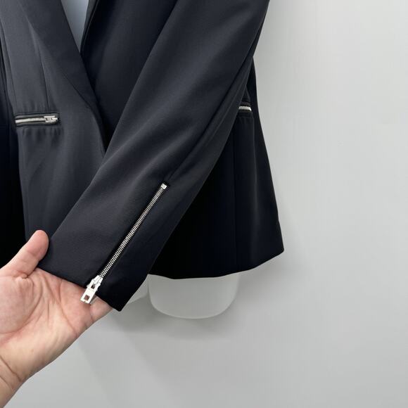 rag & bone Zipper Detail 1-Button Blazer Sz 6 Black Leather Detail Corporate - Picture 3 of 16